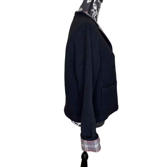 Norton Studio Petites Black Wool Blend Zip Jacket Plaid Lining Pockets PL Women - Picture 5 of 11